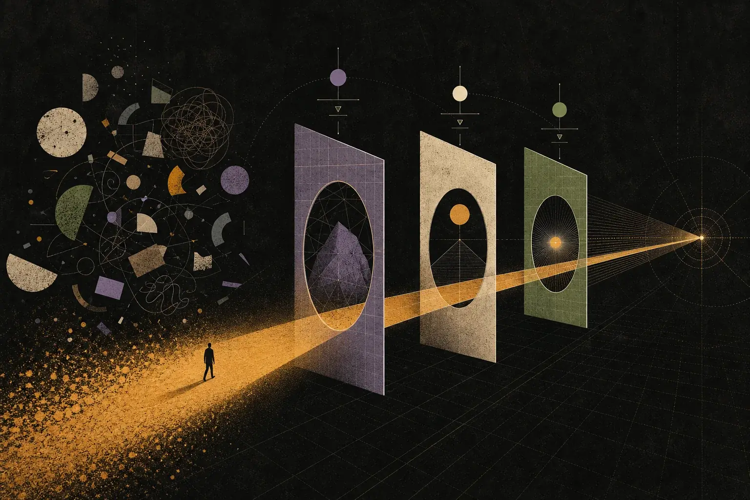 Abstract editorial illustration of the three conditions for entering flow