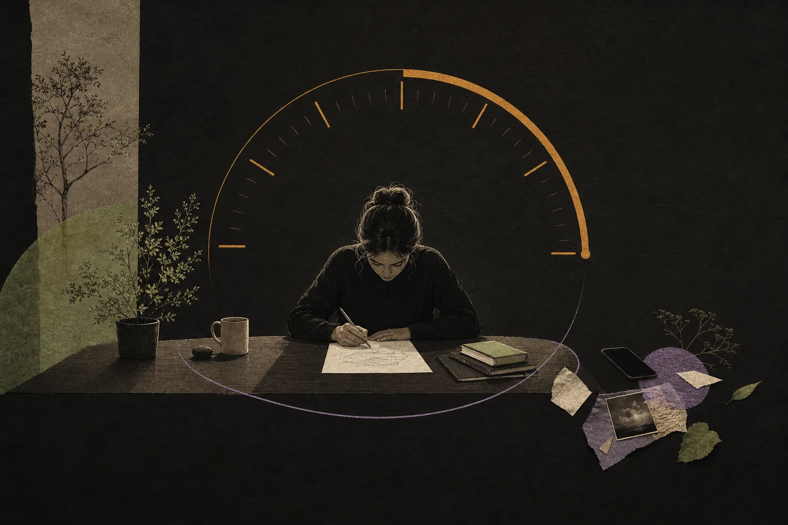 Editorial illustration of a focused 90-minute work session